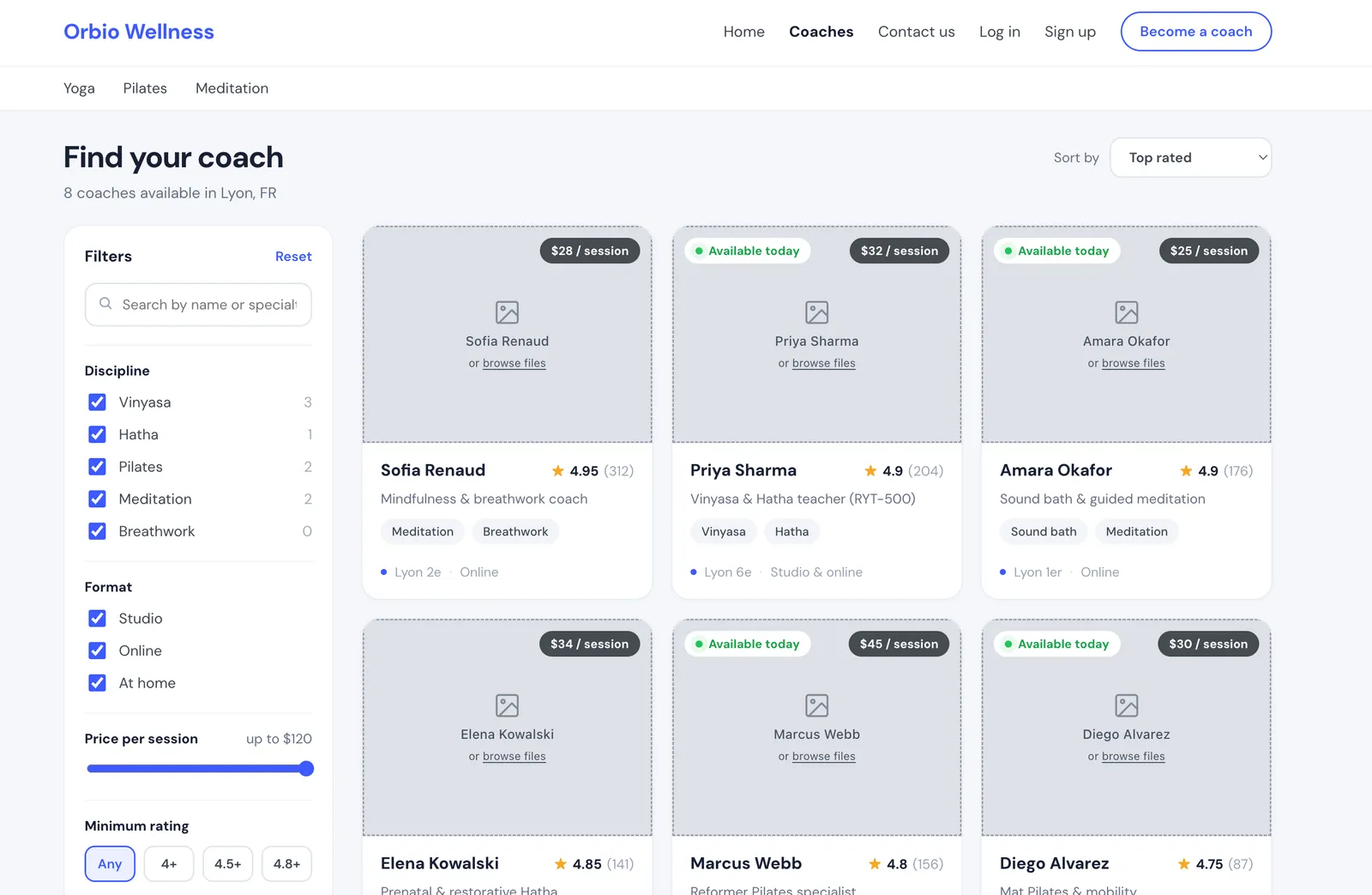 A real directory page — filters, pricing and availability, generated from your setup.